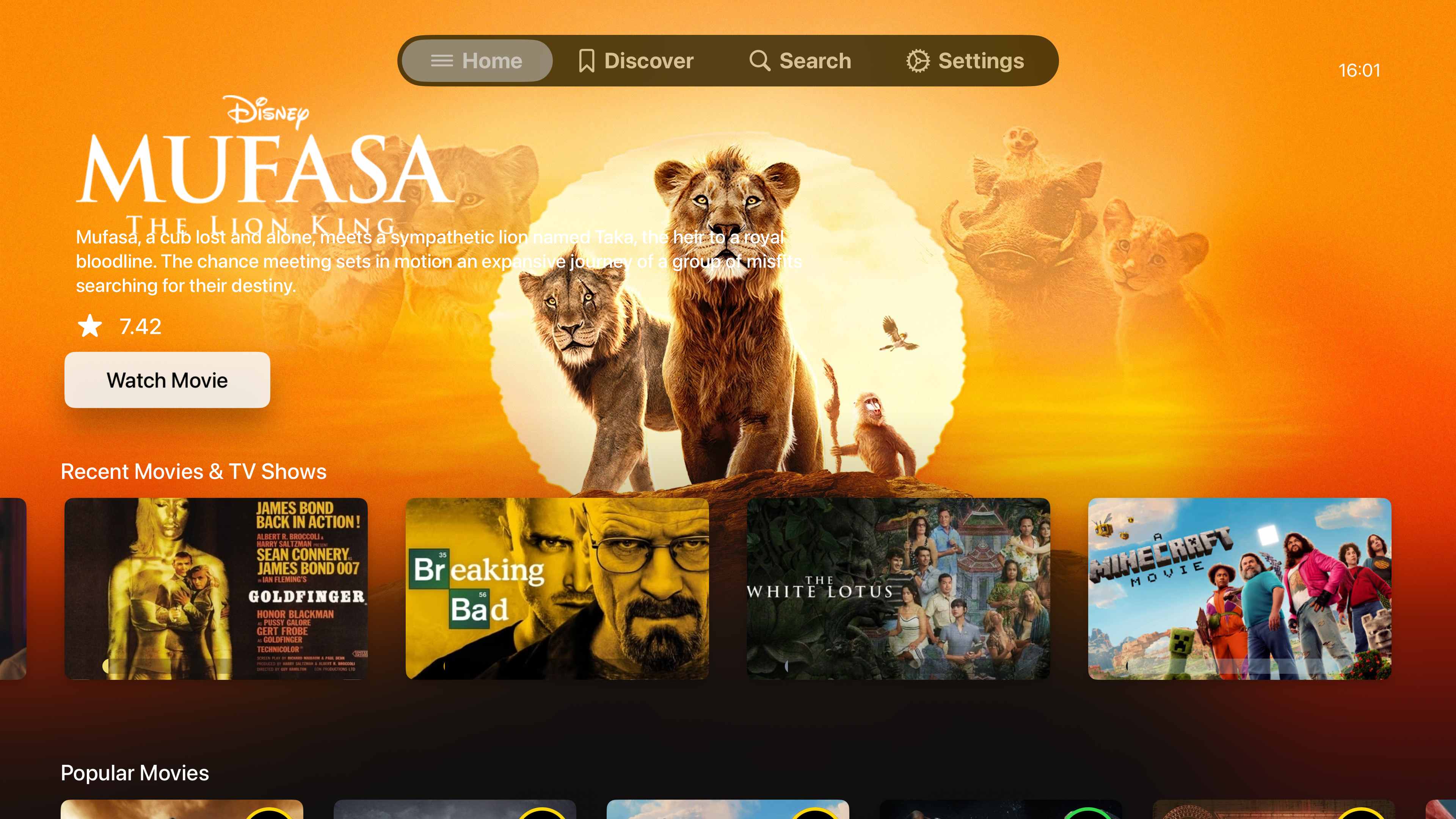 Illumi Player app interface showing Disney's Mufasa movie on Apple TV